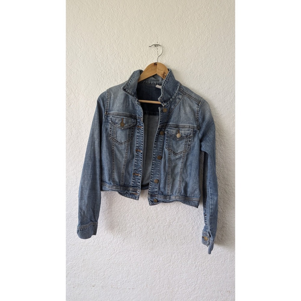 BP Nordstrom Womens Cropped Denim Trucker Jacket Medium Wash Blue Long Sleeve